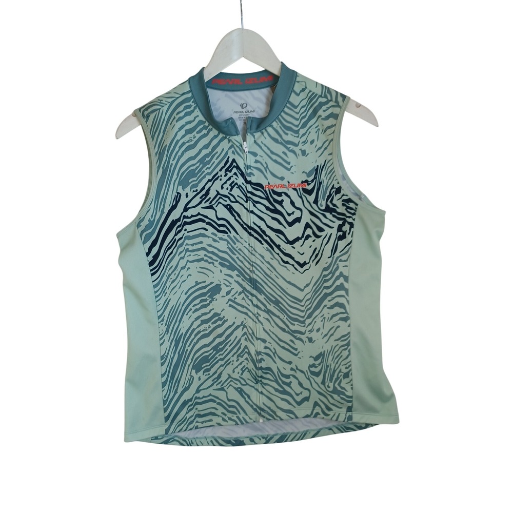 Pearl Izumi Womens Green Mountain Print Sleeveless Cycling Jersey XL Half Zip